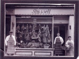 Billy Morris outside Russell's butchers, Irthlingborough