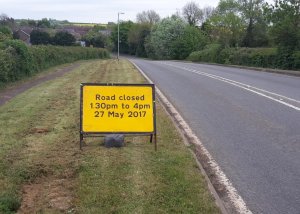 Higham Road (B645) advance notice of closure on Sat 27th May 2017